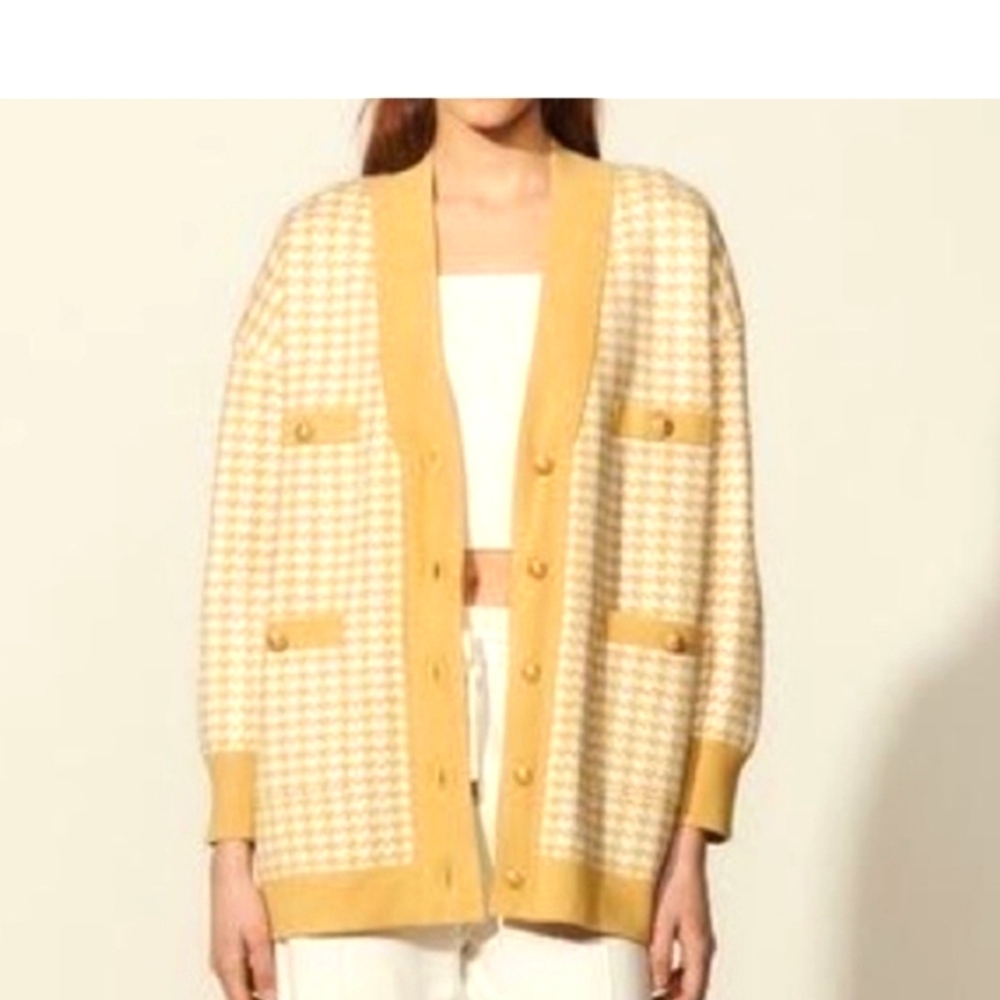 Joie Cardigan, Gold Check, Size Small